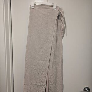 Khaki Linen Wrap Maxi Skirt